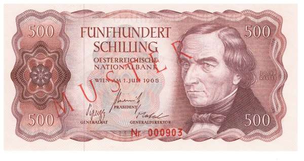 500 Schilling 1.7.1965 Josef Ressel Dampfschiff Civetta 1829 Muster