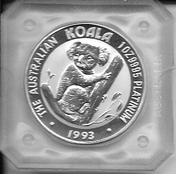 1 unze Platin Australien Koala 1993 100 Dollars