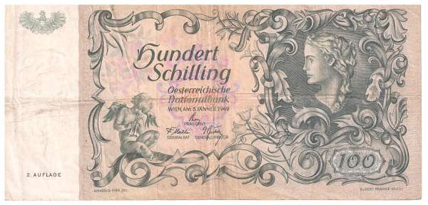 100 Schilling 1949 2.Auflage 6-stellig Wien Donau1744/649986 ANK 264 Pick 132