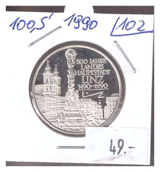 Nr. 102 500 Jahre Landeshauptstadt Lien 1990 Casinos Austria Silber Casino Jeton 100 Schilling