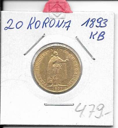 20 Korona 1893 KB Franz Joseph I Gold