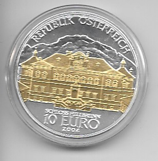 10 Euro 2004 Premiumausgabe Schloss Hellbrunn 24 Karat Teilvergoldet Silber