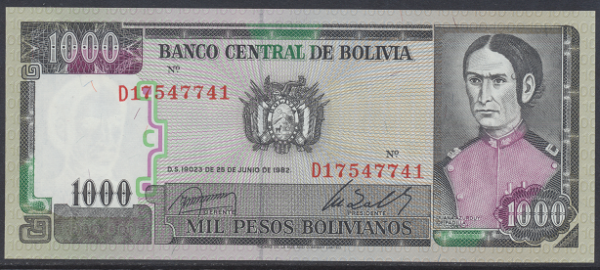 Bolivia- 1000 Bolivianos 1982 UNC - Pick Nr.167