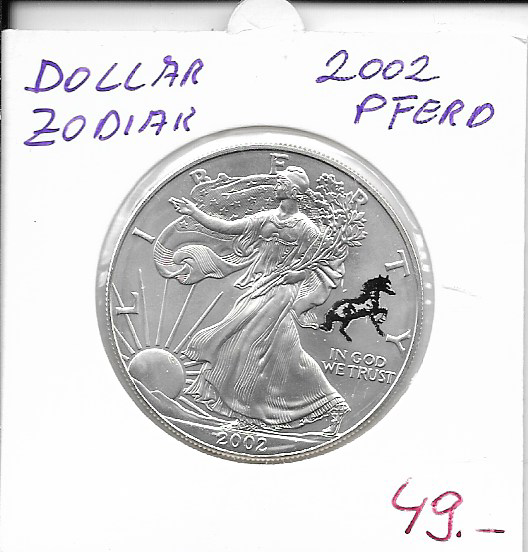 1 Dollar 2002 Silber Eagle Unze Coloriert Zodiak Sternzeichen Pferd