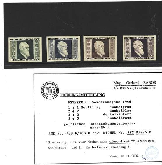 Österreich Renner Block 1946 ANK 780-783 B, **, Michel 772-775 B-geschnitten