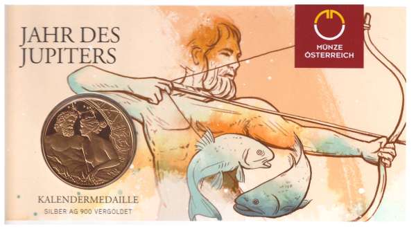 2022 Kalendermedaille Jahresregent Jupiter Silber vergoldet Blister