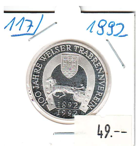 Nr. 117 100 Jahre Welser Trabrennverein 1992 Casinos Austria Silber Casino Jeton 100 Schilling