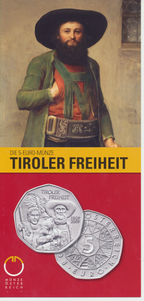 ANK Nr. 15 Flyer FOLDER ZU DER 5 EURO MÜNZE Tiroler Freiheit 1809