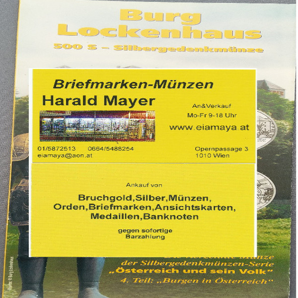 Burg Lockenhaus 1999 500 Schilling Silber - nur Flyer Folder