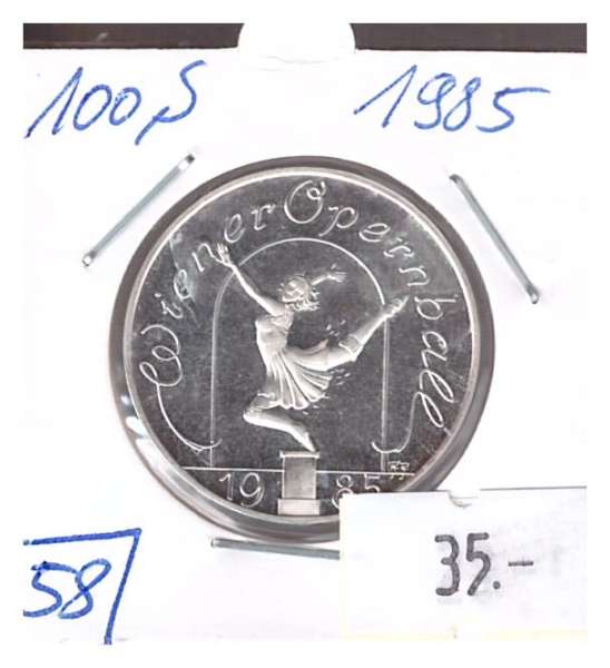 Nr. 058 Wiener Opernball Tänzerin 1985 Casinos Austria Silber Casino Jeton 100 Schilling