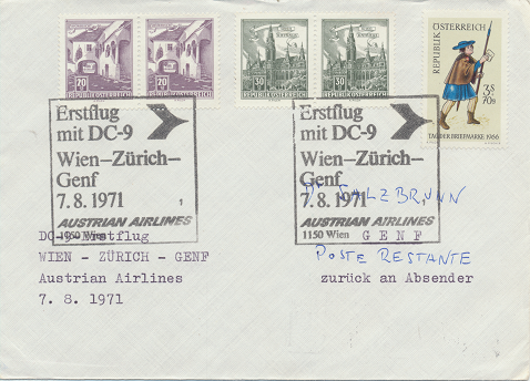 Erstflug Aua DC-9 Wien - Zürich - Genf 7.8.1971