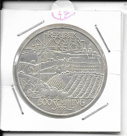 ANK Nr. 47 Hügellandschaft 1995 500 Schilling Silber Normal