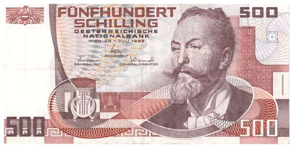 500 Schilling 1.7.1985 Otto Wagner gebraucht Nr: B 548358 I Pick 151