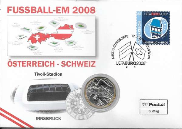 NBE 17) Em 2008 Innsbruck Numisbrief mit 5 Euro Silber Stürmer