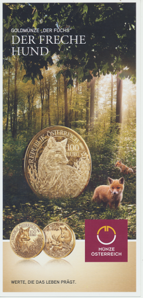ANK Nr. 15 Flyer FOLDER ZU DER 100 EURO Münze Der Fuchs Gold 2016