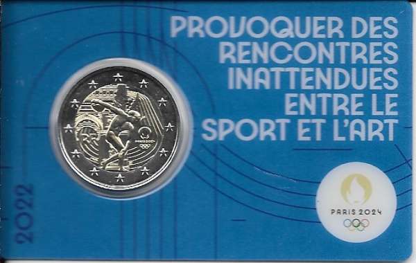 2 Euro Frankreich 2022 Olympische Spiele 2024 in Paris blau Coincard