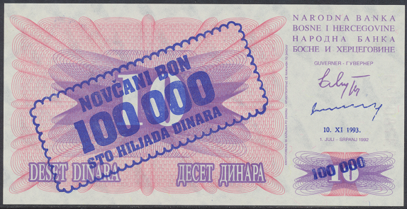 Bosnien Herzogowina- 100 000 Dinara 1993 unc - Pick Nr. 34