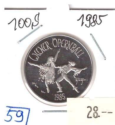Nr. 059 Wiener Opernball Tanzpaar1985 Casinos Austria Silber Casino Jeton 100 Schilling