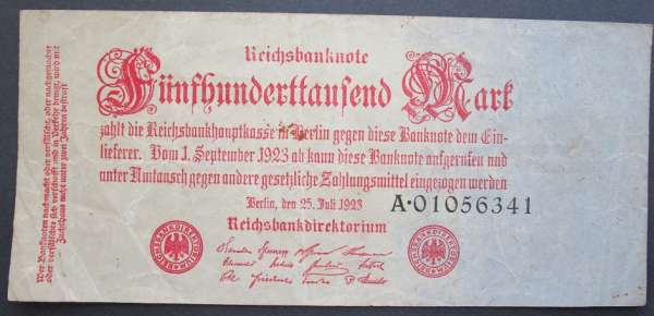500 000 Mark 25.7.1923 Battenberg Deu-103 Nr.A.01056341