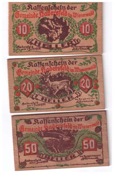 Hadersfeld im Wienerwald Nö 10, 20, 50 Heller Sperrholz