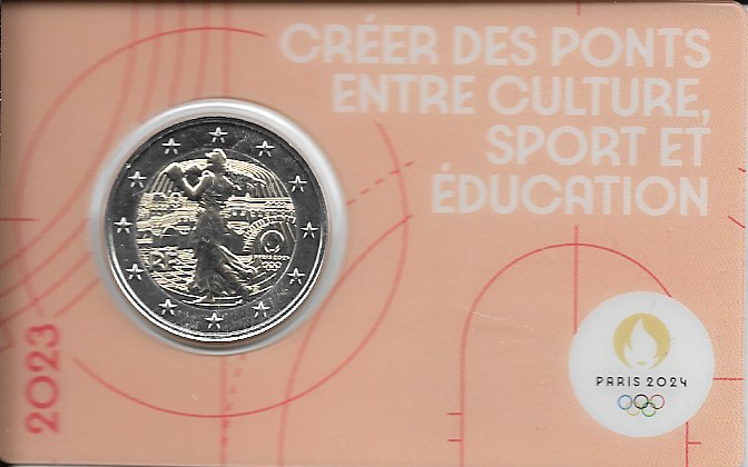 2 Euro Frankreich 2023 Olympische Spiele 2024 in Paris orange Coincard 2 Euro Sondermünzen