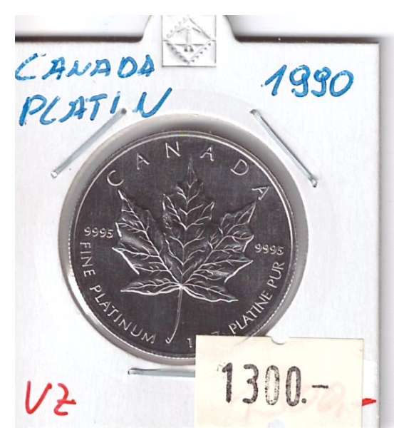 1 unze Platin Canada 50 Dollars 1990 Maple Leaf