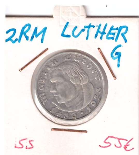 2 RM Reichsmark 1933 G Silber Martin Luther