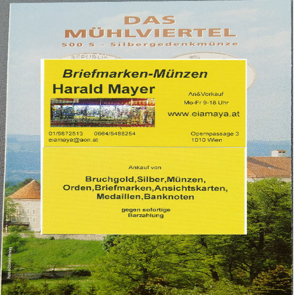 Das Mühlviertel 1996 500 Schilling Silber - nur Flyer Folder
