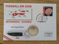 NBE 14) EM 2008 Ernst Happel Stadion Numisbrief mit 5 Euro Silber Dribbling NBE 14) EM 2008 Ernst Happel Stadion Numisbrief mit 5 Euro Silber Dribbling