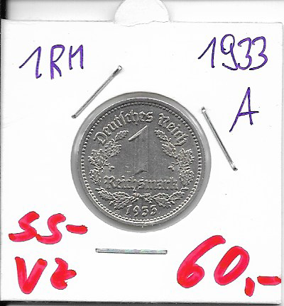 1 RM Reichsmark 1933 A Nickel