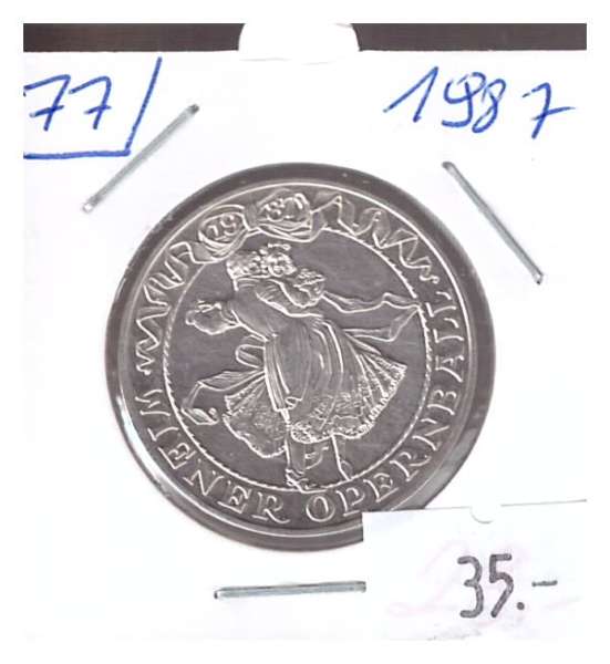 Nr. 077 Wiener Opernball Tanzpaar 1987 Casinos Austria Silber Jeton 100 Schilling
