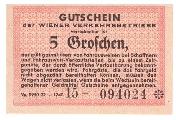 5 Groschen 1947 Wiener Verkehrsbetriebe NG4 Nr.15-094024