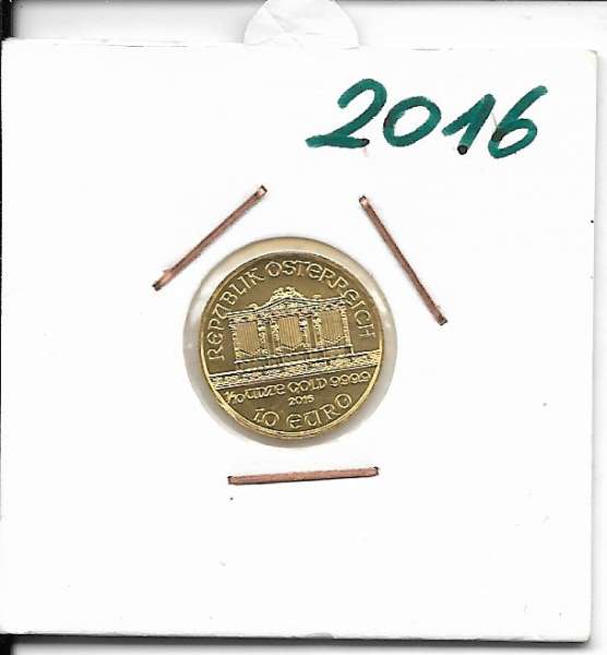 2016 Philharmoniker 1/10 Unze 10 € Euro 3,11 Gramm