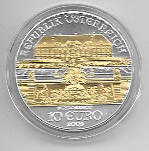 10 Euro 2003 Premiumausgabe Schloss Hof 24 Karat Teilvergoldet Silber