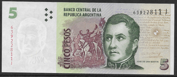 Argentinien – 5 Pesos (2015) (P.353) Erh. UNC