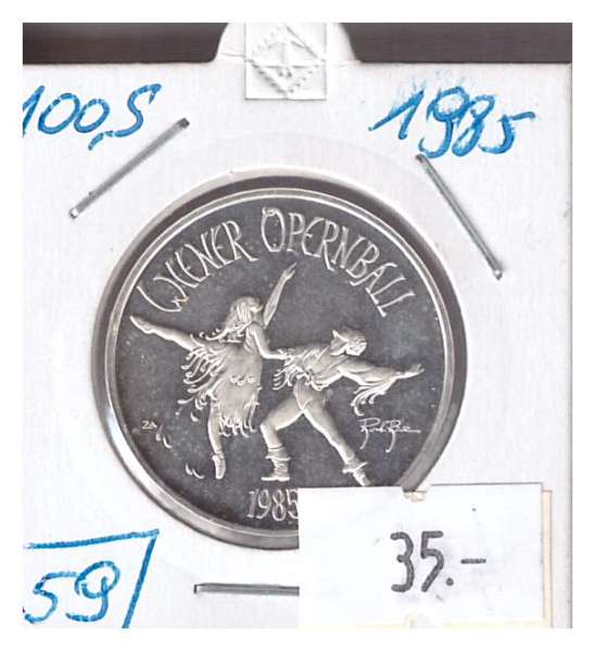 Nr. 059 Wiener Opernball Tanzpaar 1985 Casinos Austria Silber Casino Jeton 100 Schilling