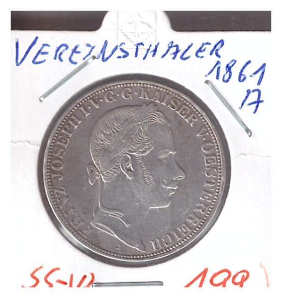 1 Vereins-Taler 1 1/2 Gulden 1861 A Silber Franz Joseph I