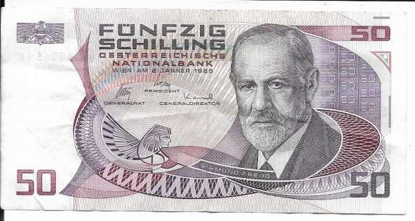50 Schilling 2.1.1986 Sigmund Freud Gebraucht Q353459 K Ank Nr.288 Pick 149