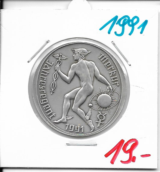 1991 Kalendermedaille Jahresregent Merkur Bronze versilbert