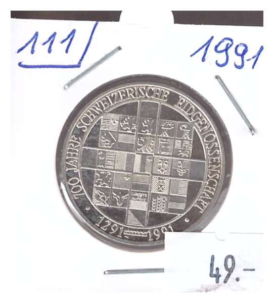 Nr. 111 Schweizer Eidgenossenschaft 1991 Casinos Austria Silber Casino Jeton 100 Schilling