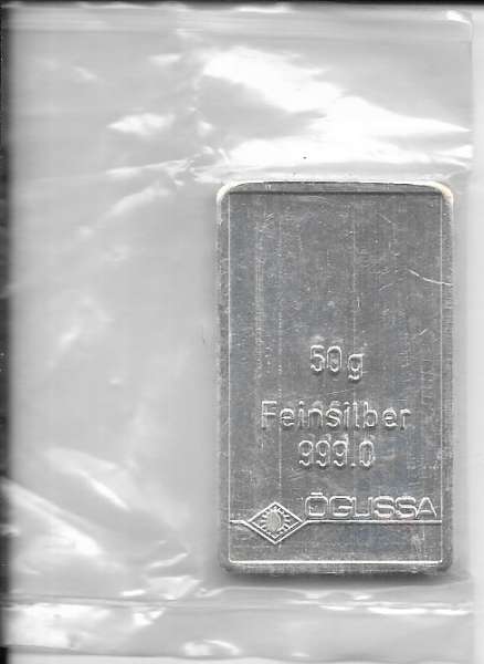 50 Gramm Silber Barren Ögussa Feinsilber