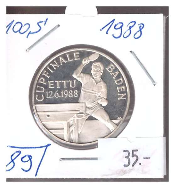 Nr. 089 Tischtennis Cupfinale Baden 1988 Casinos Austria Silber Jeton 100 Schilling
