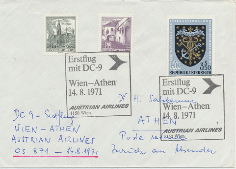 Erstflug Aua DC-9 Wien - Athen 14.8.1971