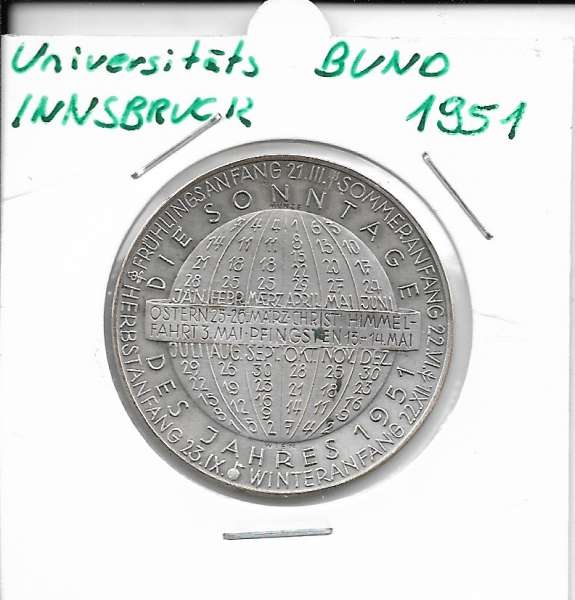1951 Kalendermedaille Jahresregent Universität s Bund Innsbruck Bronze versilbert