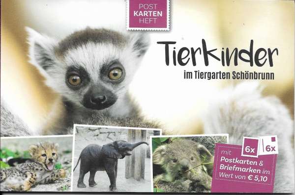 Tierkinder im Tiergarten Schönbrunn Postkartenheft mit 6 Marken