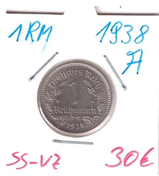 1 RM Reichsmark 1938 A Nickel