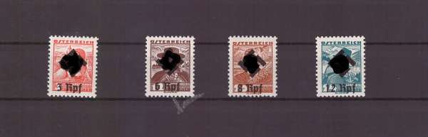 Österreich 1938 Aufdruck HK und Wertangabe in Rpf Ank 6 a-d