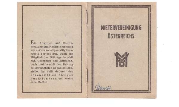 Mitgliedsbuch Mietervereinigung Österreichs 1965-1971