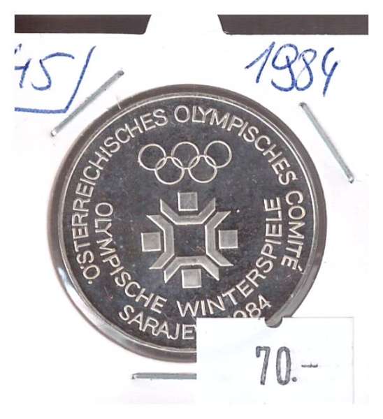 Nr. 045 Olympische Winterspiele Sarajevo 84 1983 Silber Casino Jeton 200 Schilling