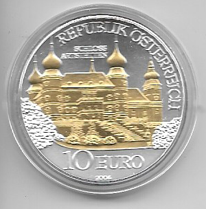 10 Euro 2004 Premiumausgabe Schloss Artstetten 24 Karat Teilvergoldet Silber